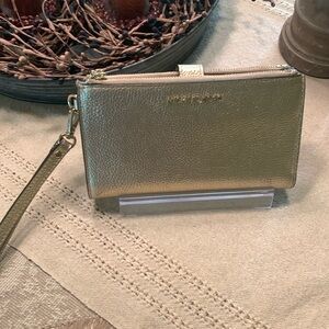 Michael Kors gold leather wristlet wallet